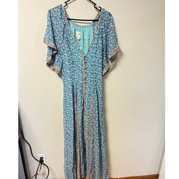 Maeve Anthropologie Floral V-Neck Button Front Maxi Dress Blue Multi Size 12 NWT - Picture 5 of 8